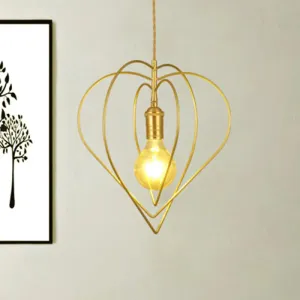 Gold Metal Heart Pendant Light - Elegant & Romantic Dining Room or Hotel Lighting Fixture