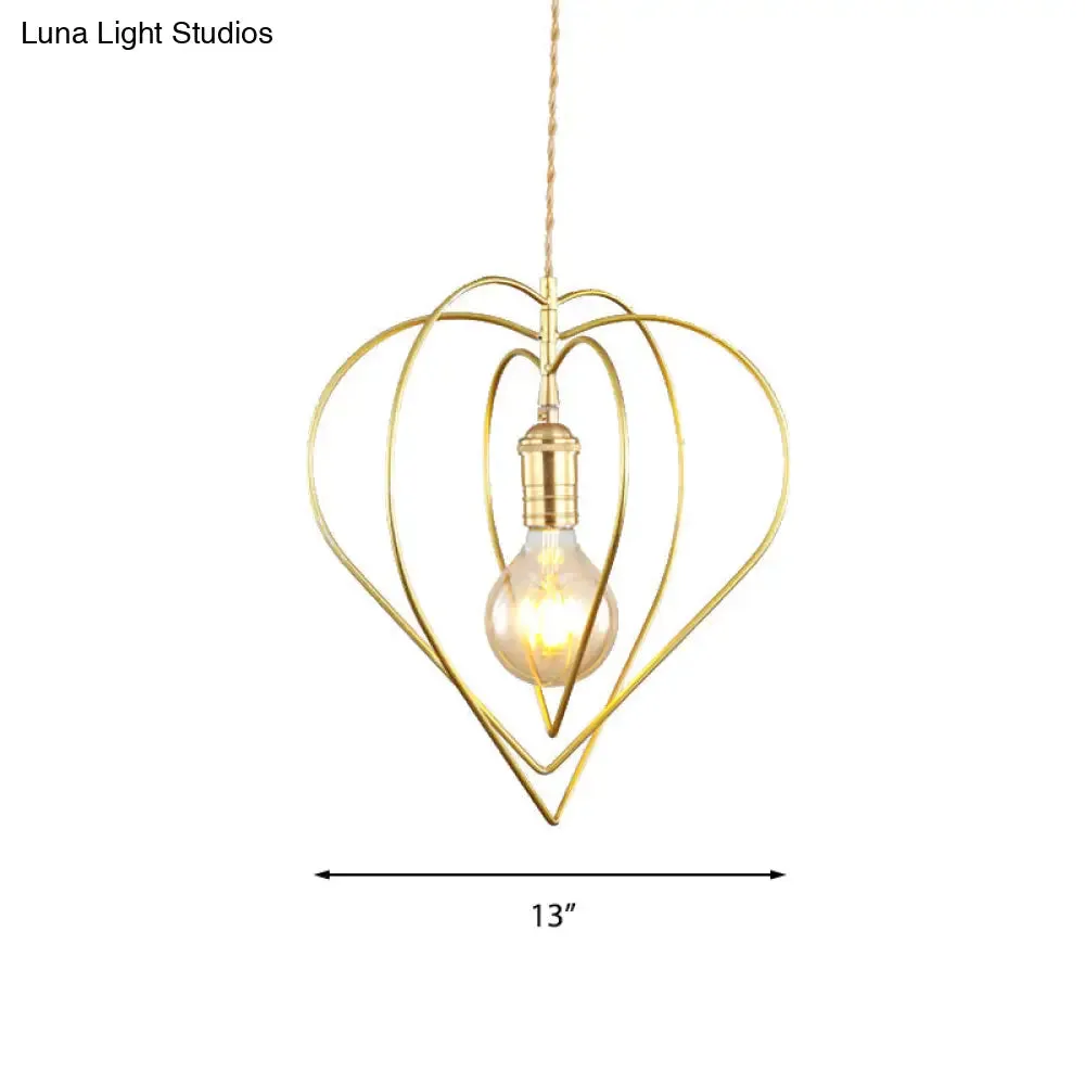 Gold Metal Heart Pendant Light - Elegant & Romantic Dining Room or Hotel Lighting Fixture