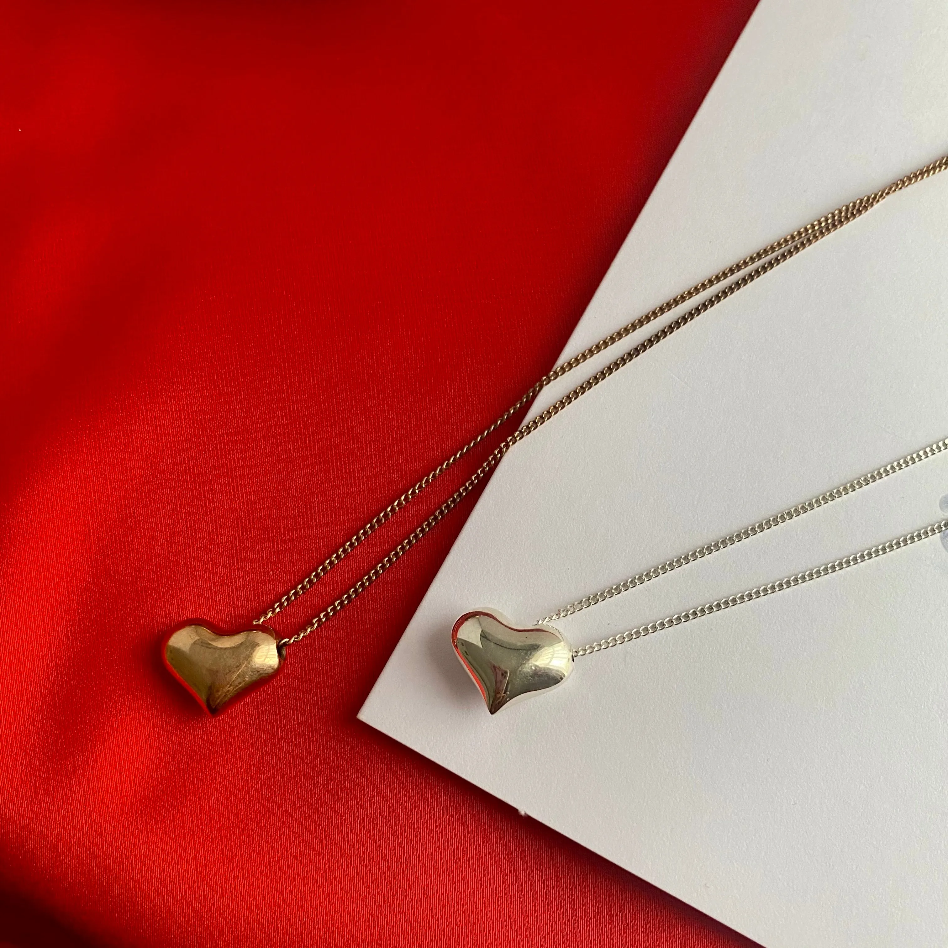 Gold Plated Sterling Silver Tilted Puffy Heart Necklace