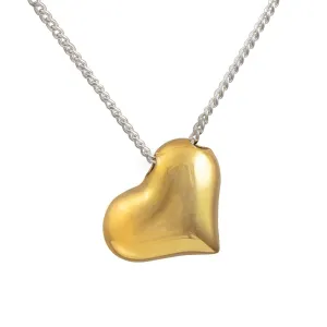 Gold Plated Sterling Silver Tilted Puffy Heart Necklace