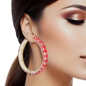 Gold Red Stone Claw Set Hoops