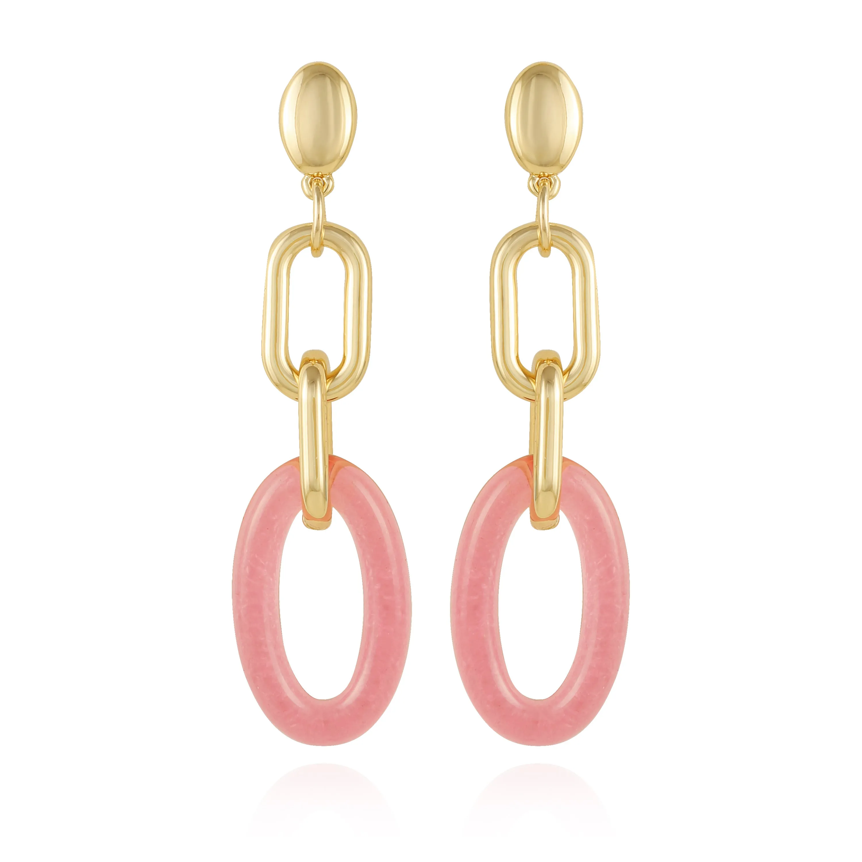 Goldtone Pink Candy Interlocking Drop Earrings