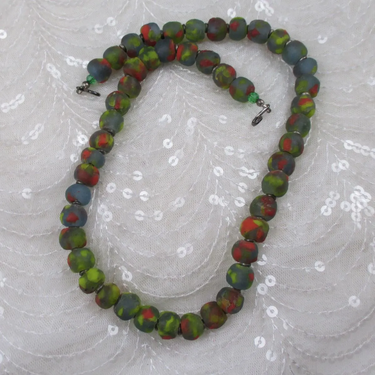 Handmade West African  Multi-colored Trade Bead Necklace