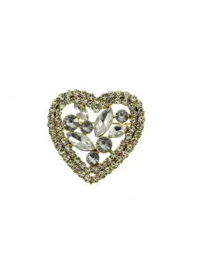 Heart Shaped Brooch with Clear Crystal Stones