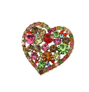 Heart Shaped Brooch with Multicoloured Swarovski Crystal Stones