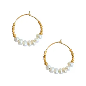 IBU Jewels Stones Hoop Earrings-Pearl-EU05