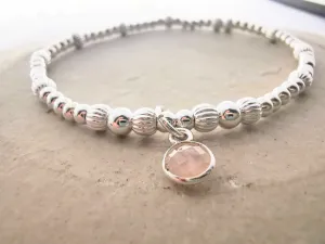 JANE Sterling Silver Bead Bracelet with Rose Quartz