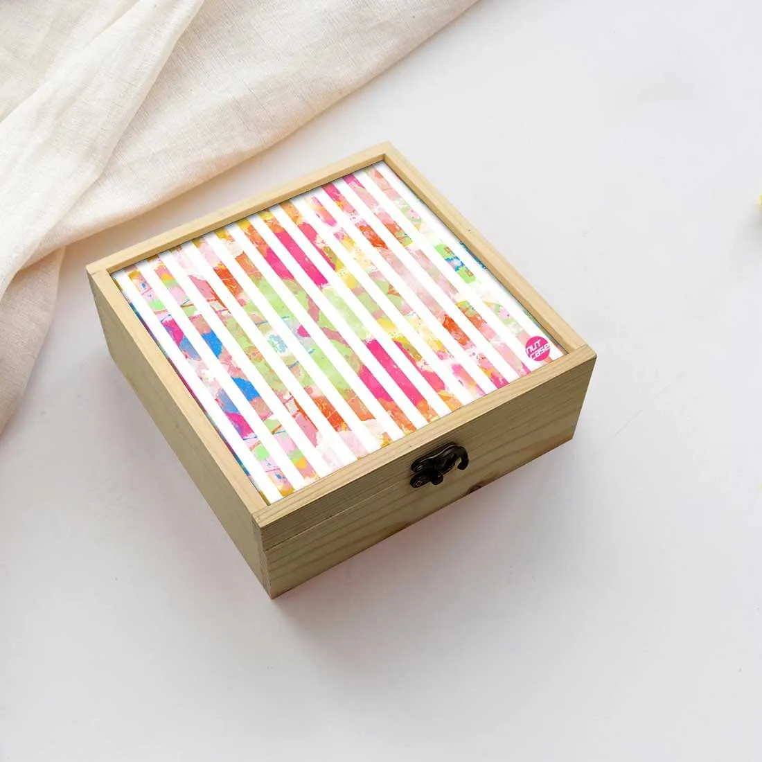 Jewellery Box Makepup Organizer -  White Strips Watercolor