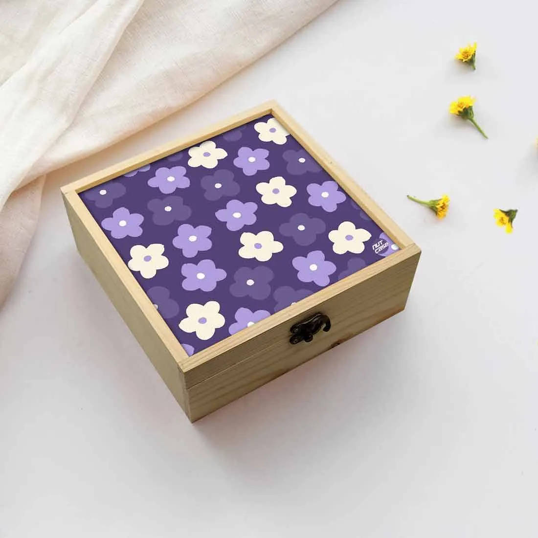 Jewellery Box Wooden Jewelry Organizer -  Purple Flowers