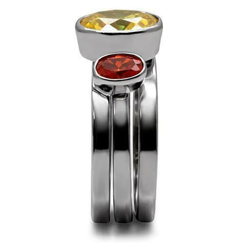 Jewellery Kingdom Ladies Citrine Yellow Garnet Orange Stacking Stainless Steel Ring Set