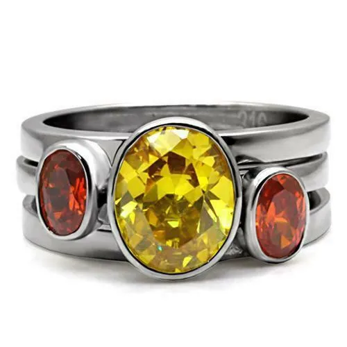 Jewellery Kingdom Ladies Citrine Yellow Garnet Orange Stacking Stainless Steel Ring Set