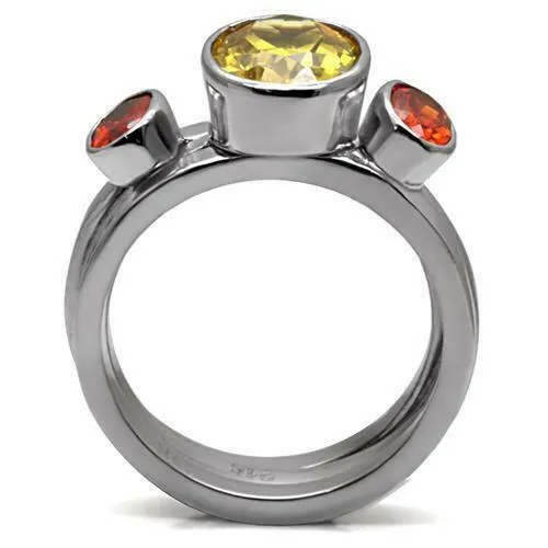 Jewellery Kingdom Ladies Citrine Yellow Garnet Orange Stacking Stainless Steel Ring Set