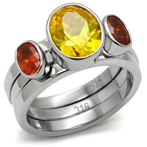 Jewellery Kingdom Ladies Citrine Yellow Garnet Orange Stacking Stainless Steel Ring Set