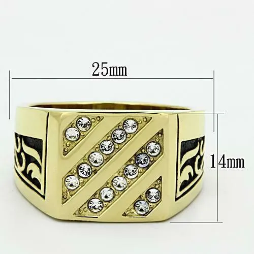 Jewellery Kingdom Mens Signet Cubic Zirconia 18KT Steel Square Classic Ring (Pinky Gold)