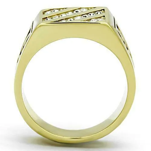 Jewellery Kingdom Mens Signet Cubic Zirconia 18KT Steel Square Classic Ring (Pinky Gold)