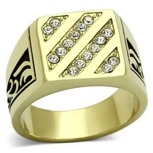 Jewellery Kingdom Mens Signet Cubic Zirconia 18KT Steel Square Classic Ring (Pinky Gold)