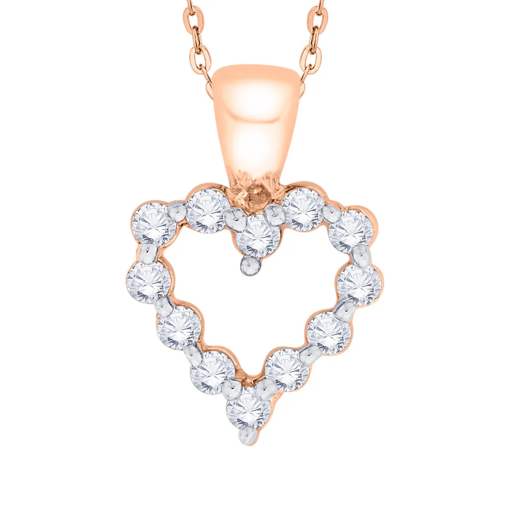 KATARINA 1/4 cttw Prong Set Diamond Heart Pendant Necklace