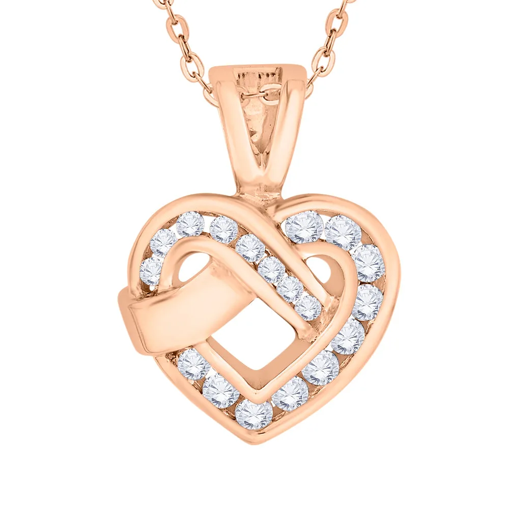 KATARINA Channel Set Diamond Heart Pendant Necklace (1/4 cttw)