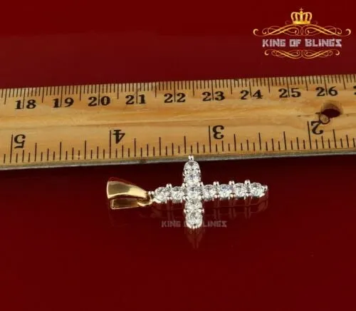 King of Bling's Yellow Sterling Silver Cross Pendant with 4.40ct Cubic Zirconia