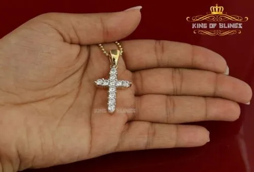 King of Bling's Yellow Sterling Silver Cross Pendant with 4.40ct Cubic Zirconia