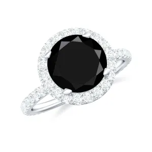 Lab Grown Black Diamond Classic Halo Engagement Ring with Diamond