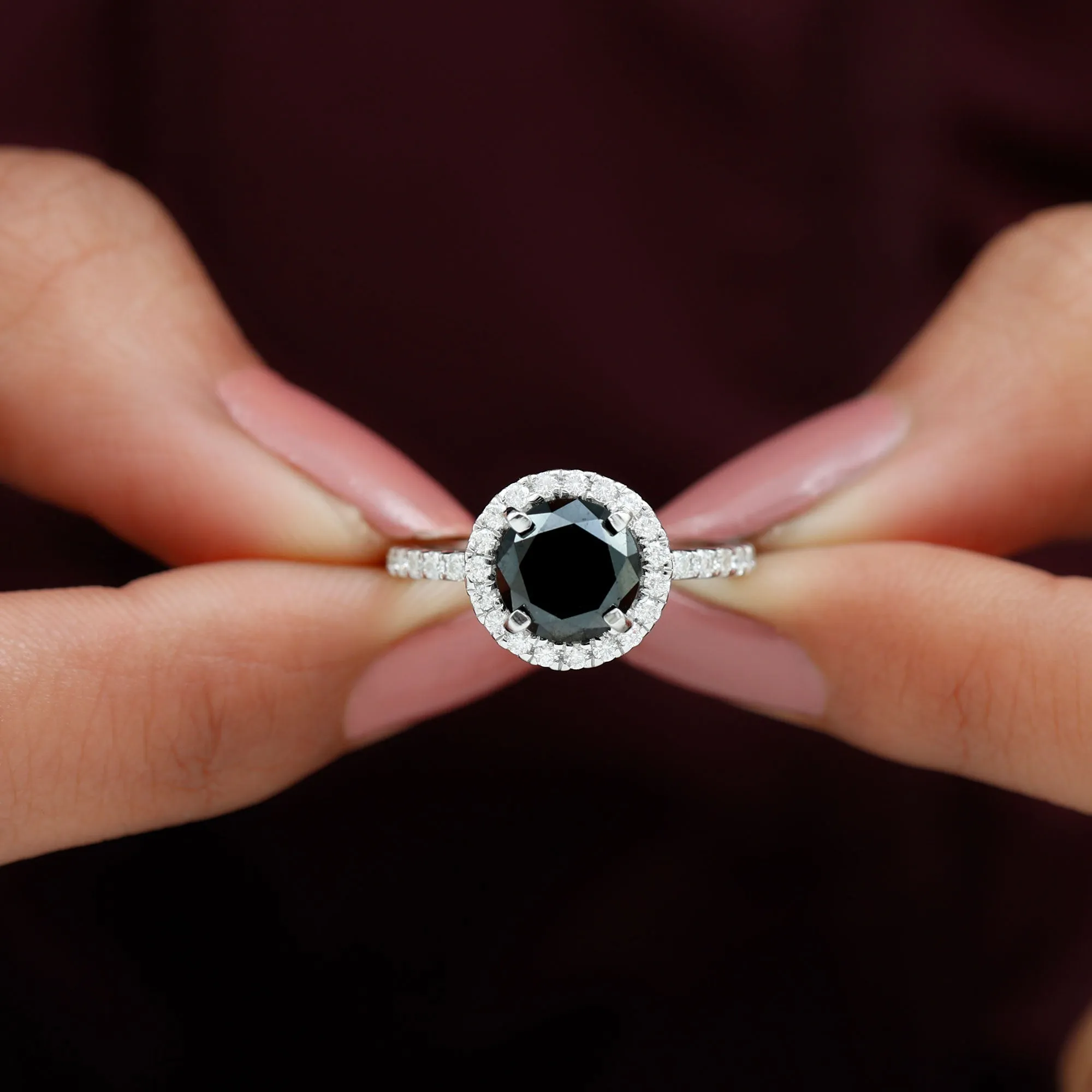 Lab Grown Black Diamond Classic Halo Engagement Ring with Diamond