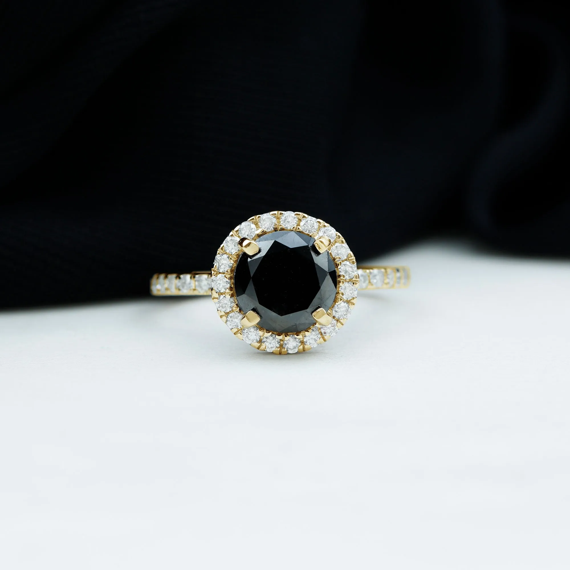 Lab Grown Black Diamond Classic Halo Engagement Ring with Diamond