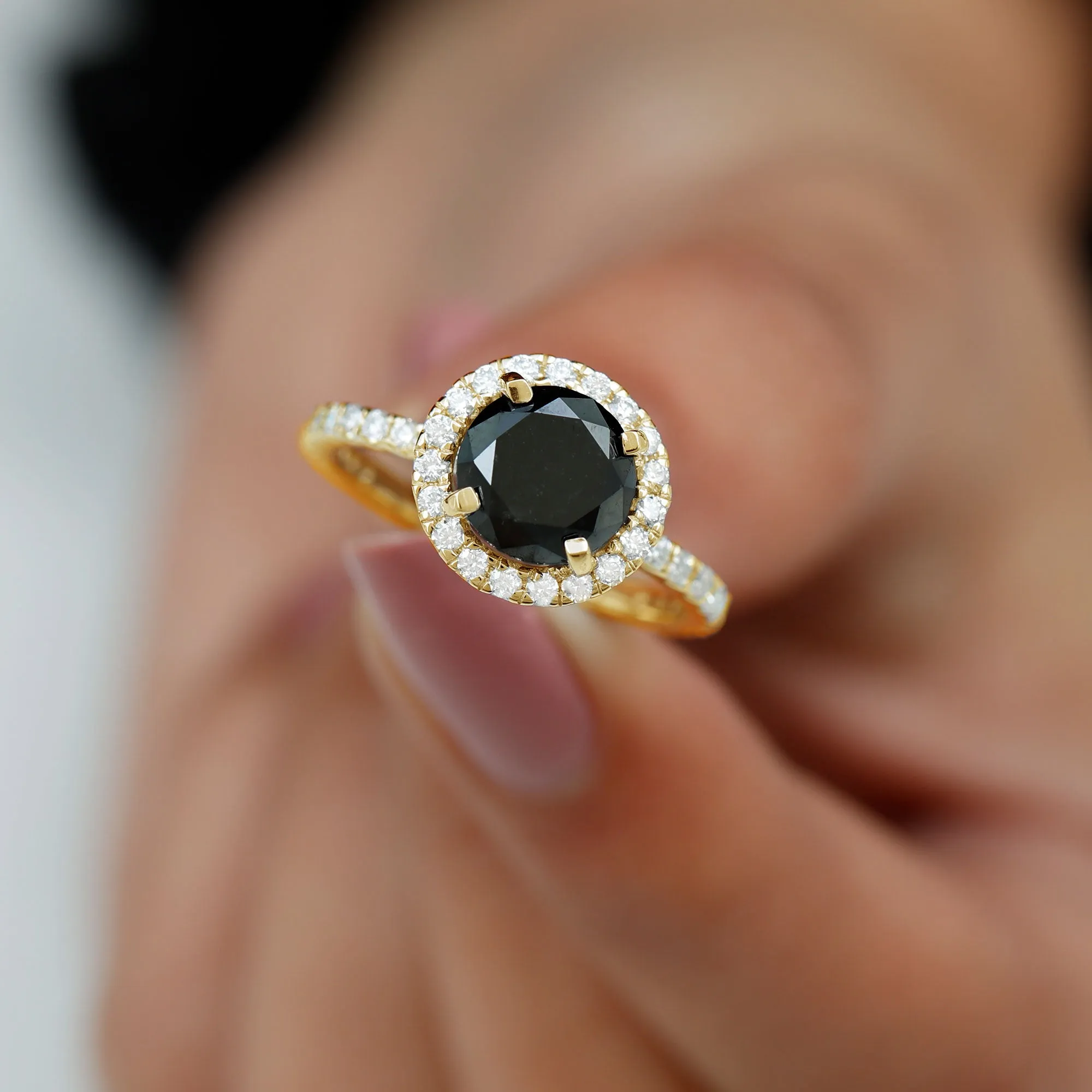 Lab Grown Black Diamond Classic Halo Engagement Ring with Diamond