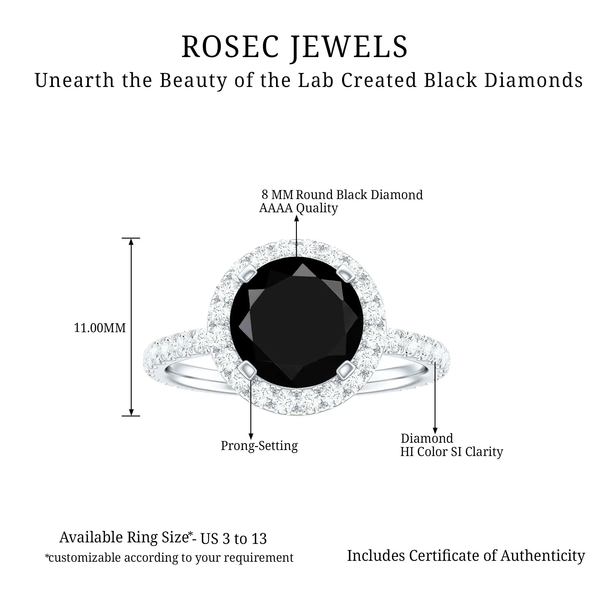 Lab Grown Black Diamond Classic Halo Engagement Ring with Diamond