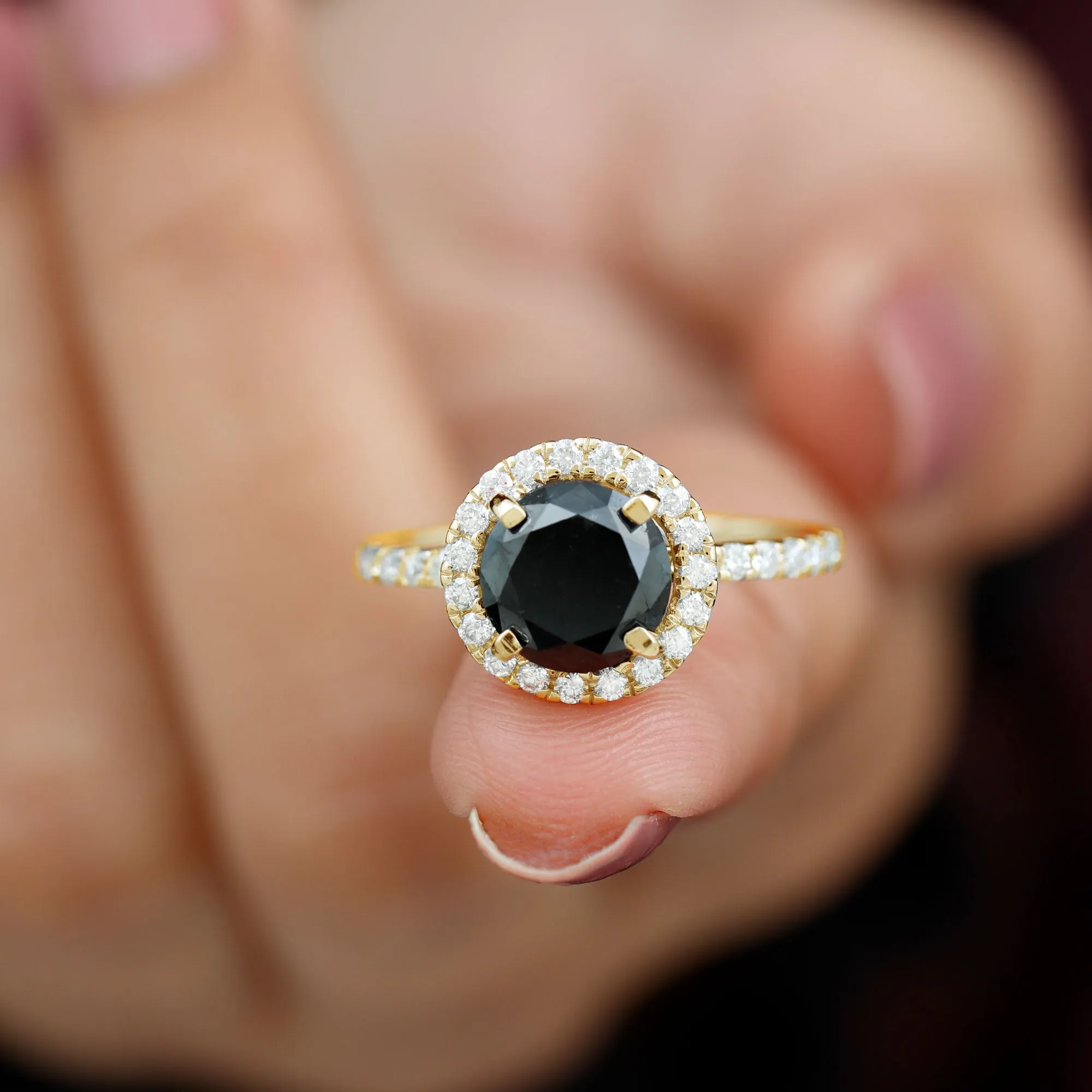 Lab Grown Black Diamond Classic Halo Engagement Ring with Diamond