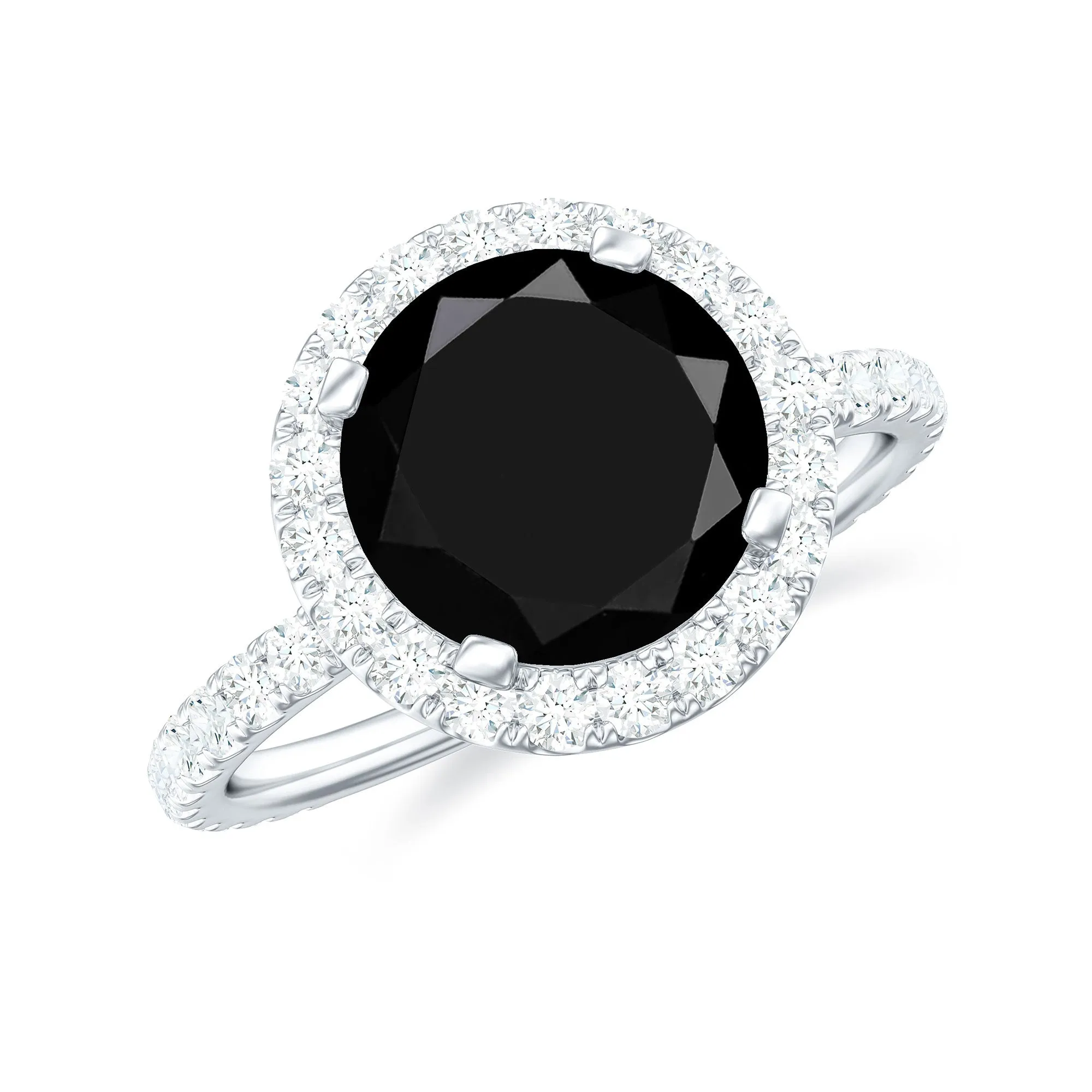 Lab Grown Black Diamond Classic Halo Engagement Ring with Diamond