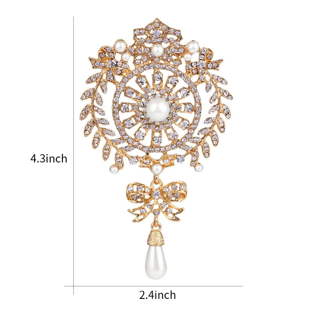 Large Gold Silver Brooch Rhinestone Crystal BR-007