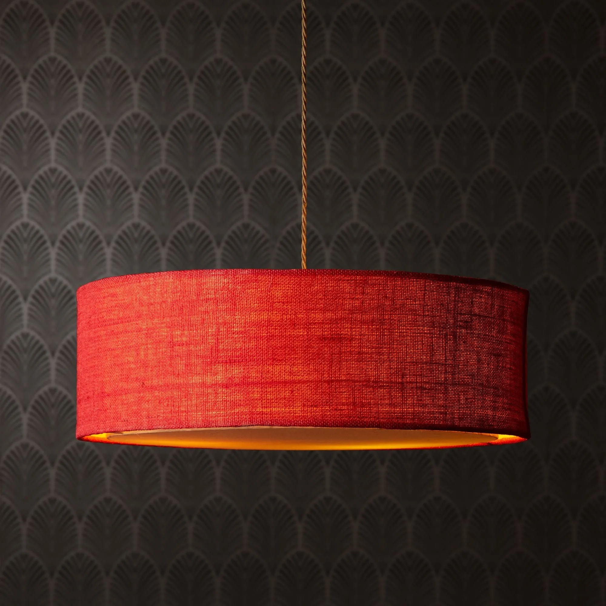 Larger Jute pendant in red with baffle