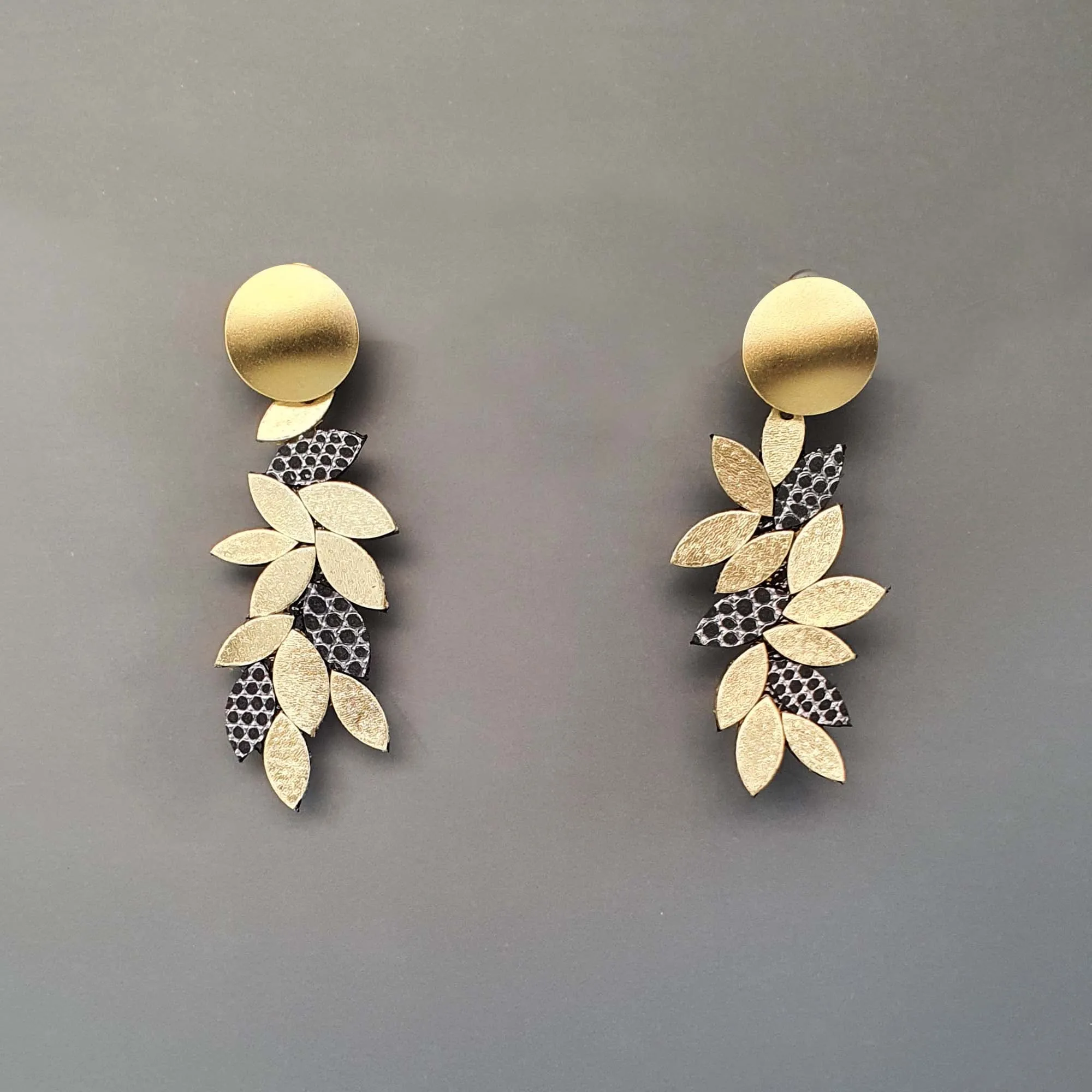 Leaf Gold dangle leather earrings