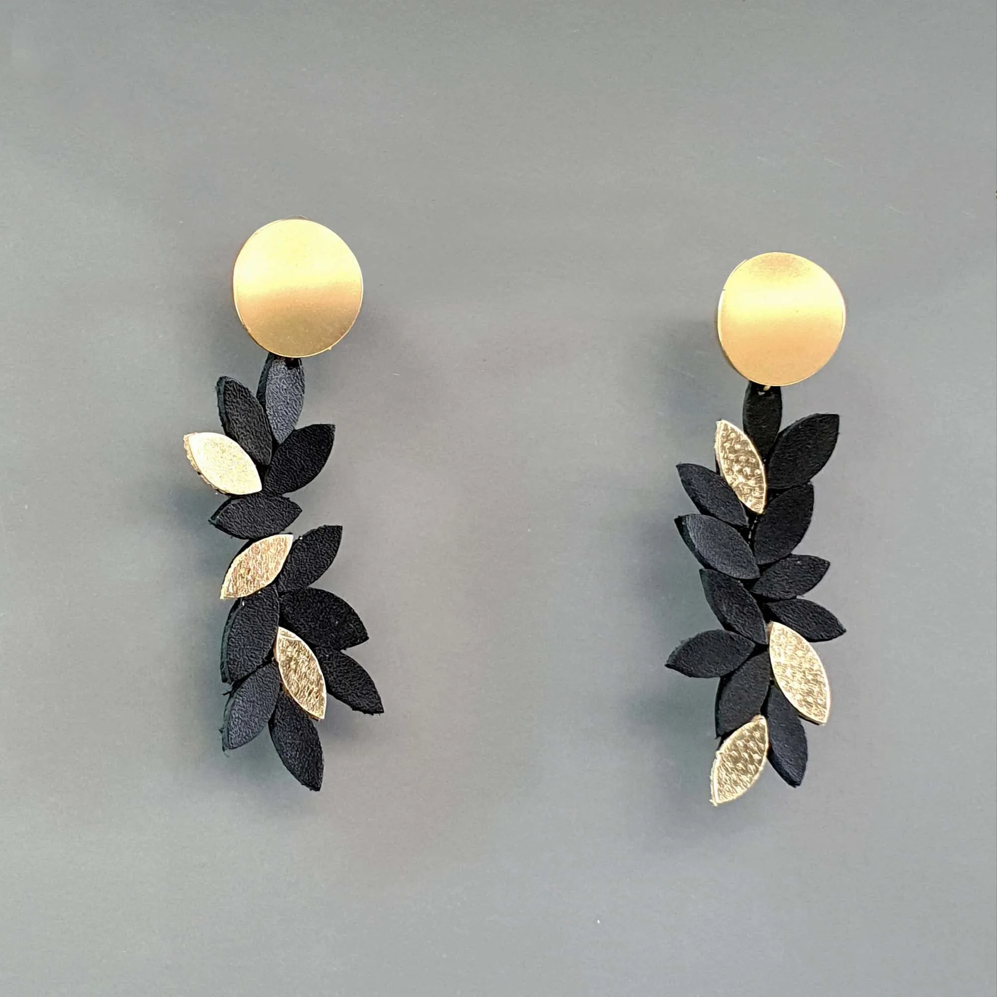 Leaf Gold dangle leather earrings