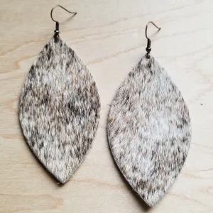 **Leather Oval Earrings in Tan, Brown, White Hair-on-Hide 222e