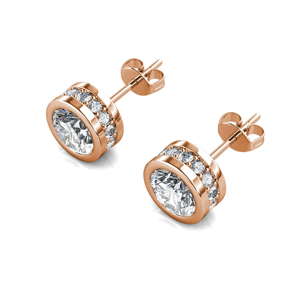 Mae 18k White Gold Plated Stud Earrings with Round Cut Crystals