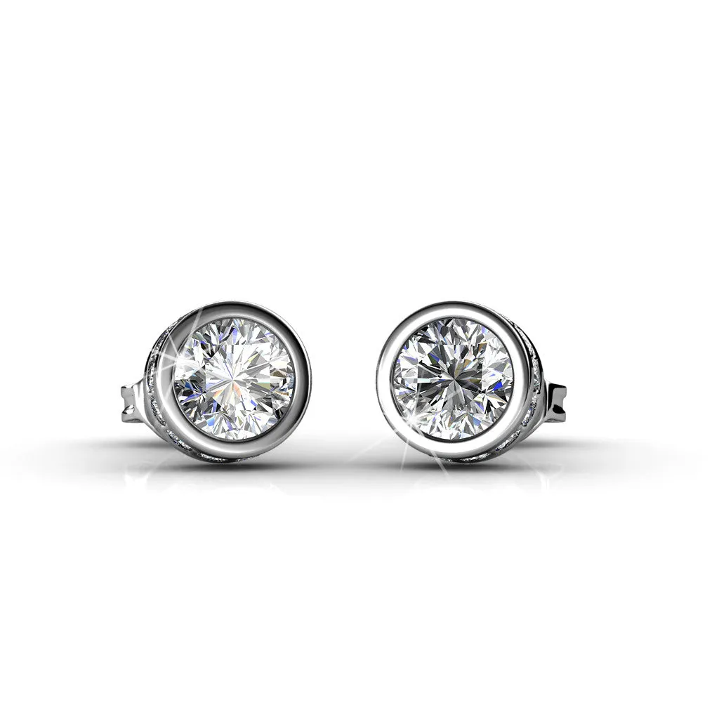 Mae 18k White Gold Plated Stud Earrings with Round Cut Crystals