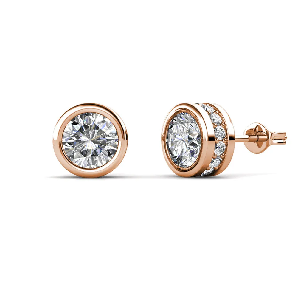 Mae 18k White Gold Plated Stud Earrings with Round Cut Crystals