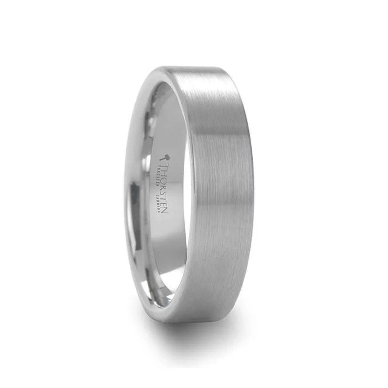 MAISIE Flat Style Women's White Tungsten Carbide Ring with Brushed Finish - 2mm