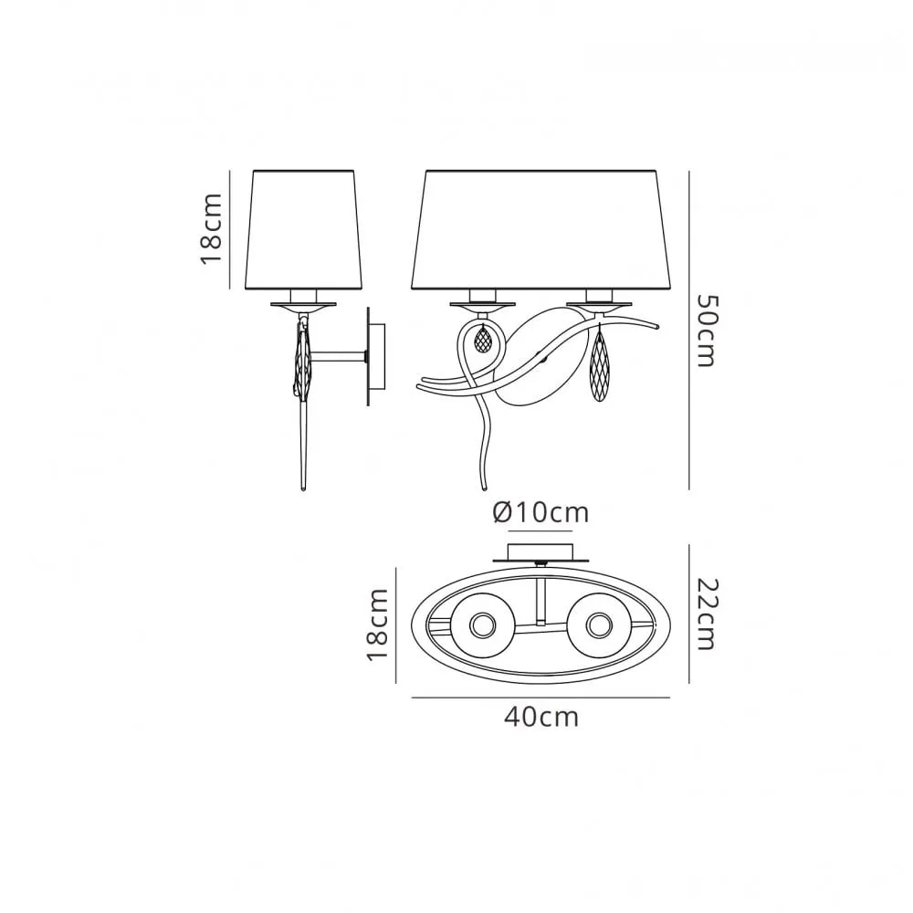 Mantra M5276 Louise Wall Lamp Right 2 Light White Shade Polished Chrome Clear Crystal