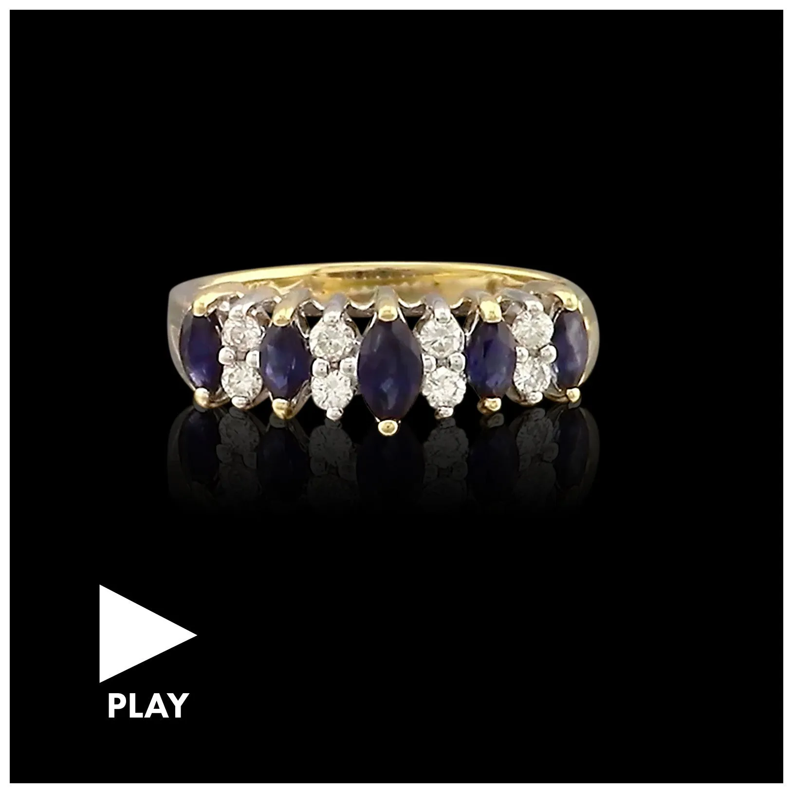 Marquise Cut Sapphires & Round Brilliant Diamond Band Ring