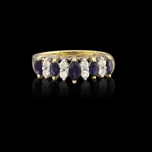 Marquise Cut Sapphires & Round Brilliant Diamond Band Ring