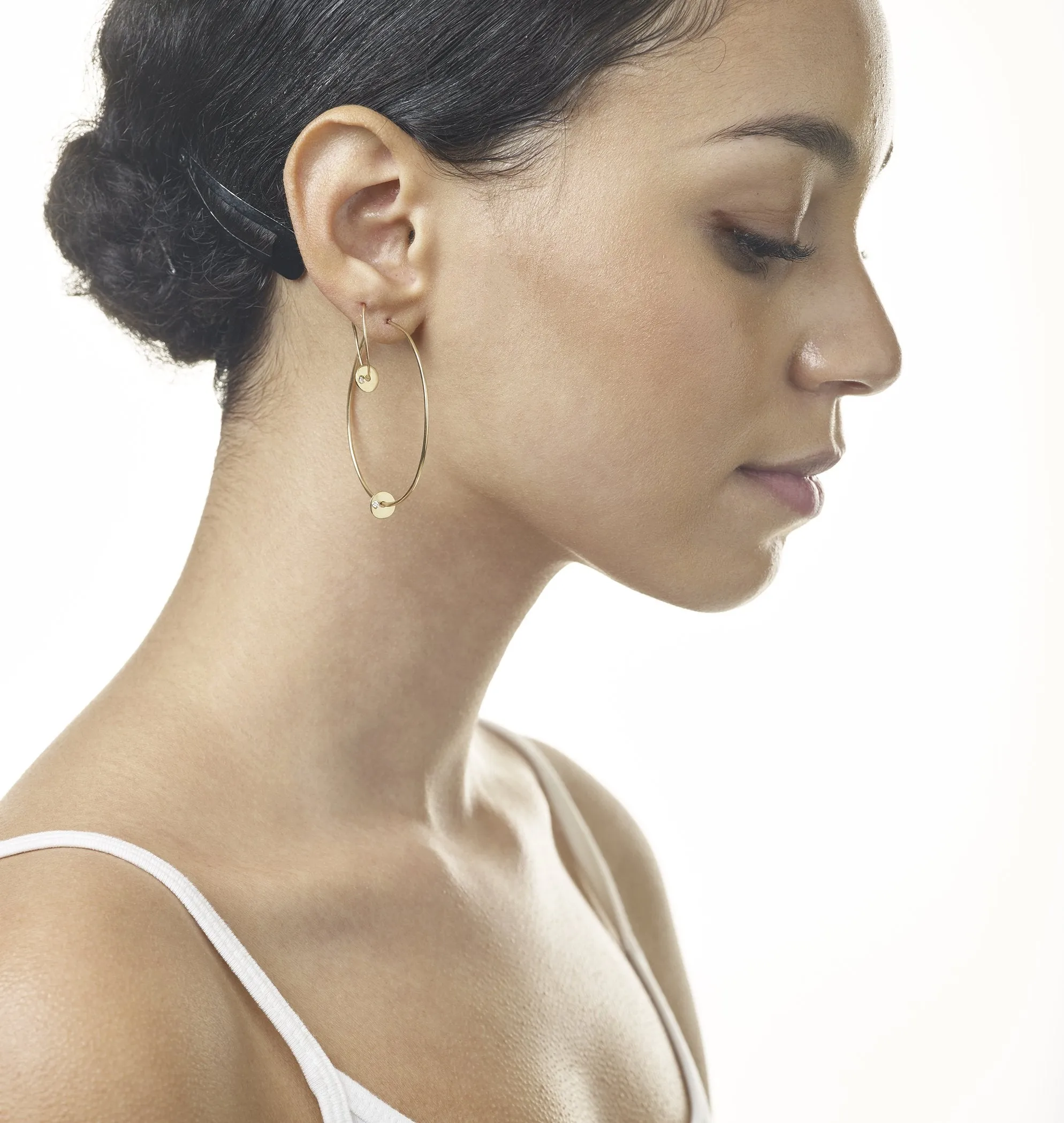 Medium Hoop Earrings With Diamond Disk