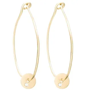 Medium Hoop Earrings With Diamond Disk