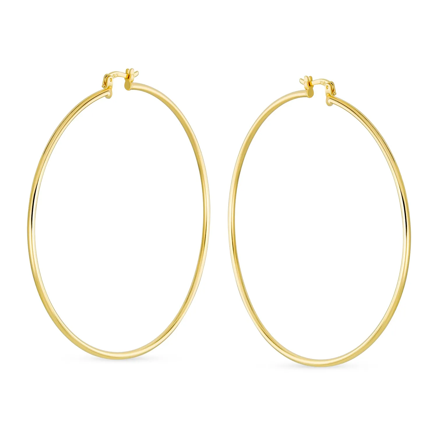 Minimalist Hoop Huggie Earrings Large Gold-Plated Brass 2.75 Inch Diameter