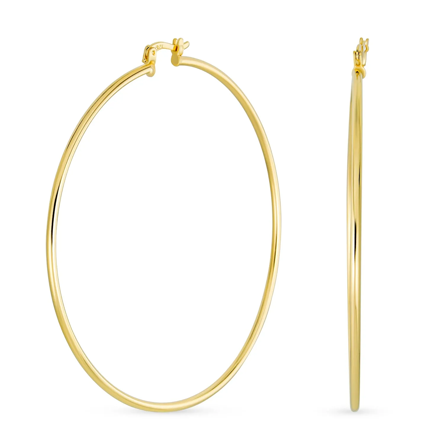 Minimalist Hoop Huggie Earrings Large Gold-Plated Brass 2.75 Inch Diameter