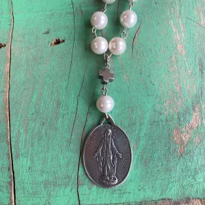 Miraculous Medal Pearl Drop Necklace and Earrings