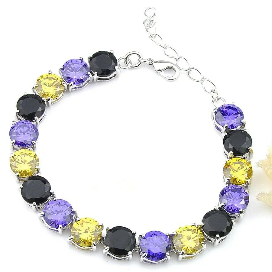 Multi-Color Amethyst Citrine Black Onyx Tennis Bracelet