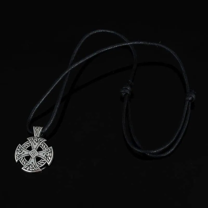 My Shape Cross Viking Shield Pendant Necklace Jewelry Tibetan Silver Solar Cross Knot Religious Christian Irish Druid Leather